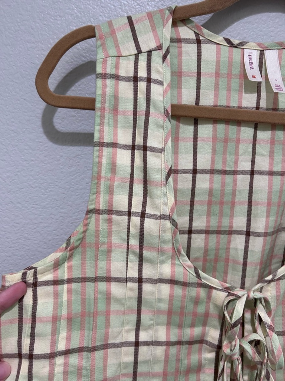 Anthropologie Plaid Tie-Front Sleeveless Camisole - Beige Plaid - Picture 7 of 9